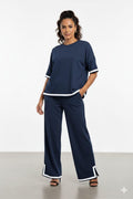 Premium Navy Blue Athleisure Lounge Set with Contrast Piping
