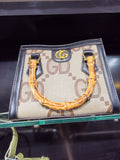 Vintage Style Monogram Print Satchel Bag with Bamboo Handles