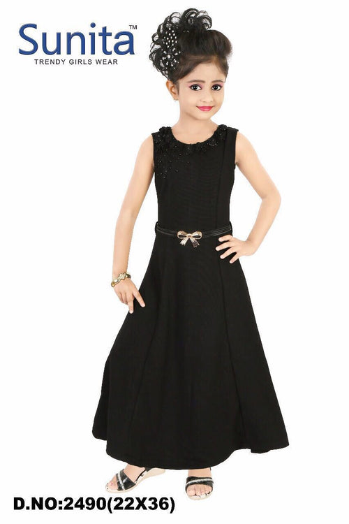Sunita Trendy Girls Wear - Elegant Black Evening Gown with Bow Belt