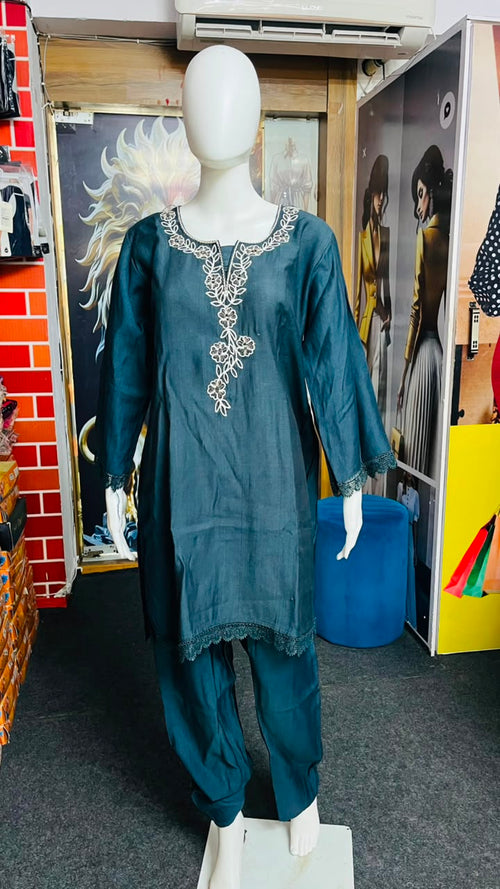Solid Embroidred Branded Dress