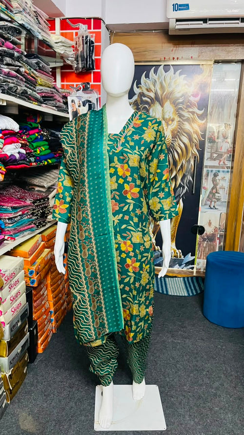 Green Floral Printed Kurti Patiala Dupatta Set