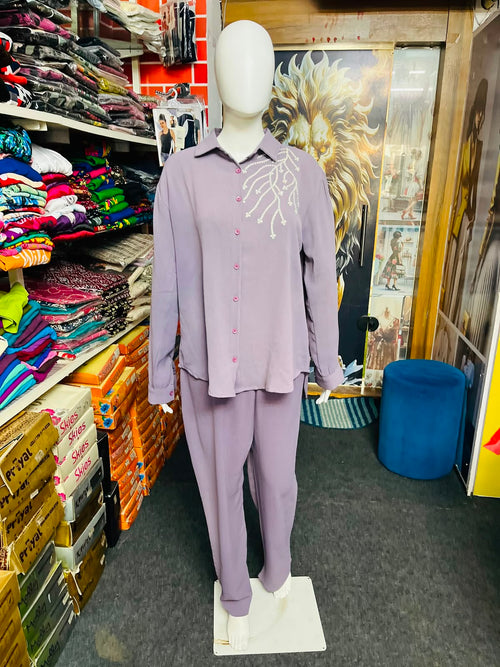 Womens Lavender Embroidred Co-Ord Set