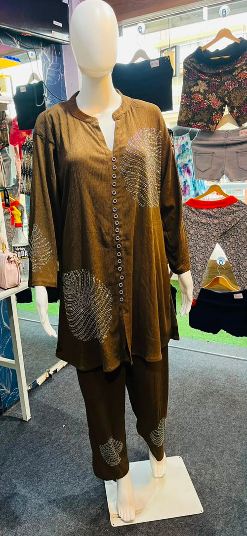 Womens Brown Embellished Co-Ord Set