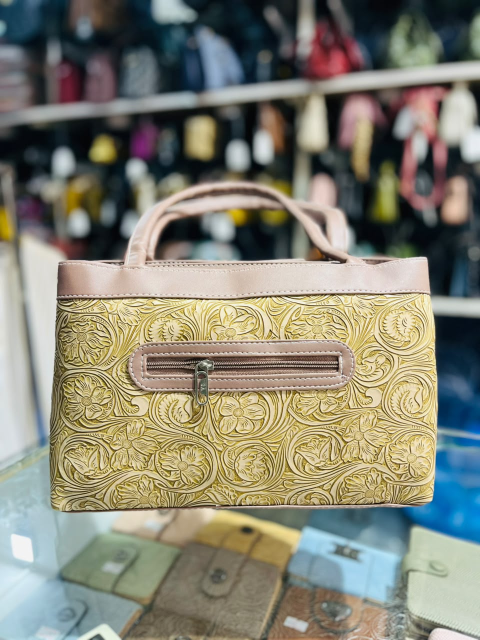 elegant textured ladies handbag