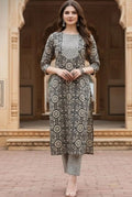 Traditional Black Mandala Printed Kurti Pant Set