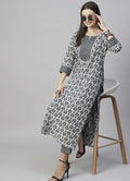 Classy Grey & Black Printed Cotton Kurti Set