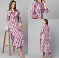 Women Mauve Ethnic Motif Printed Kurti Trouser Set