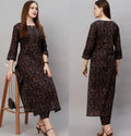 Women Dark Blue Floral Printed Kurti Pant Set