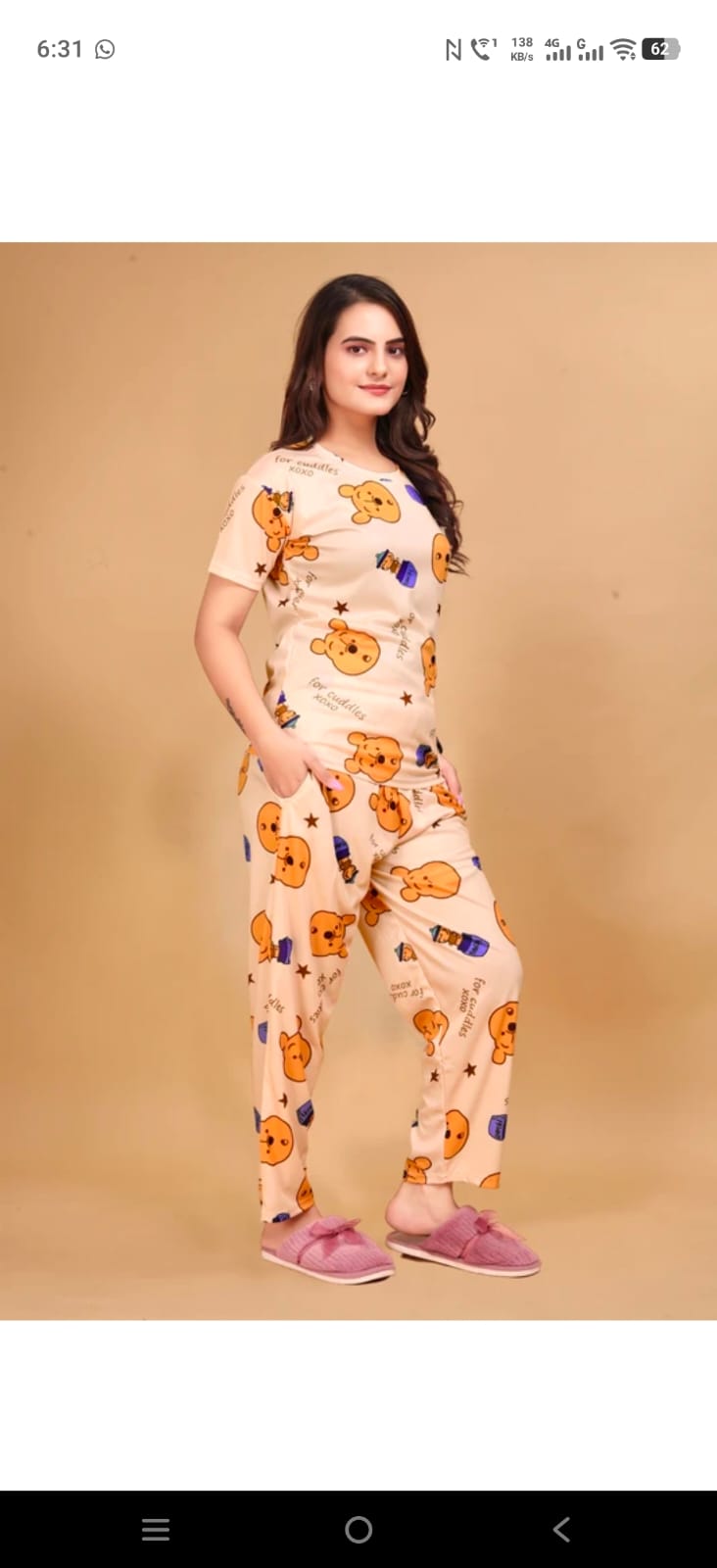 Cute Bear Print Cotton Night Suit Set