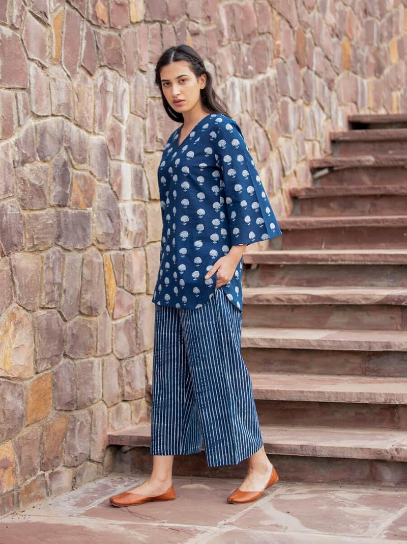 Women's Blue Co-ord Set with Small White Dots