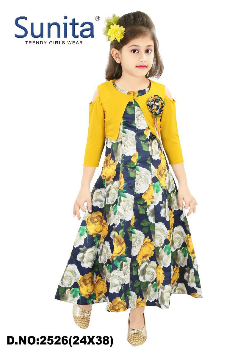 Girls Floral Printed Party Dress with Shrug